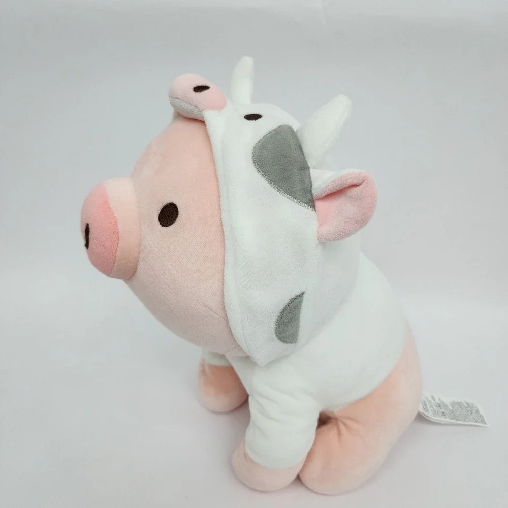 Miniso Pig Plush with Cow Hoodie Pink White Stuffed Animal 10 Inch Kawaii
